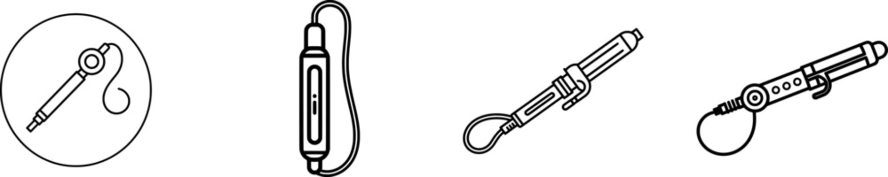 A sleek black outline icon of a round heated curling iron is displayed on a pure white background, showcasing its minimalist flat vector design with uniform lines and no shadows