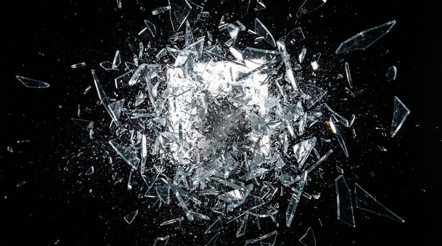 abstract explosion of shattered glass shards flying outward