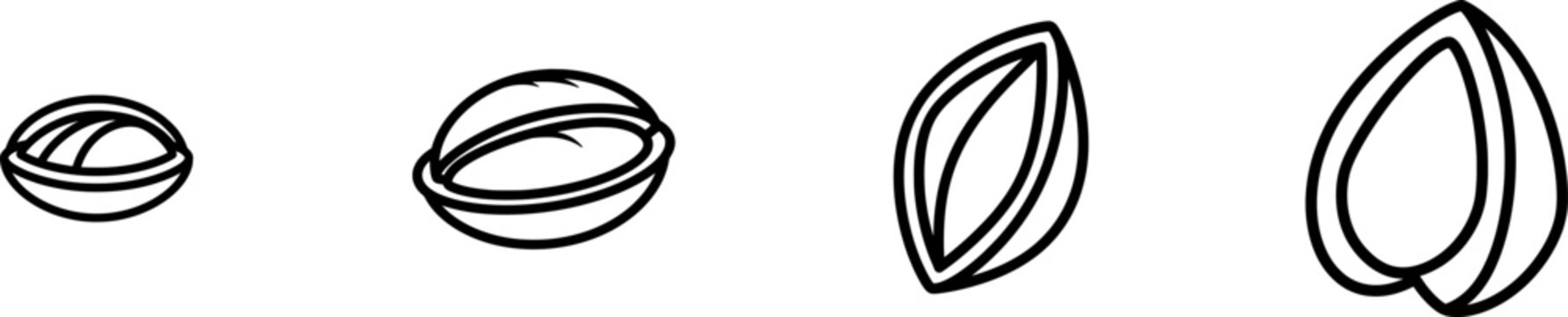 A minimalist black outline icon of a single large Brazil nut in its shell, with thick uniform lines on a pure white background, devoid of shadows