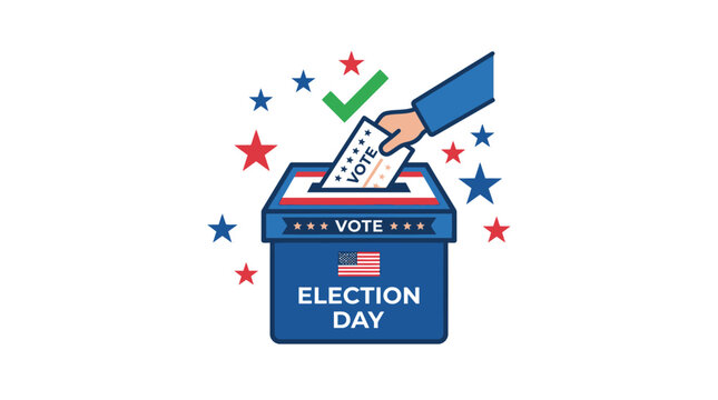 Election Day Voter Participation Vector Illustration with Ballot Box and Stars