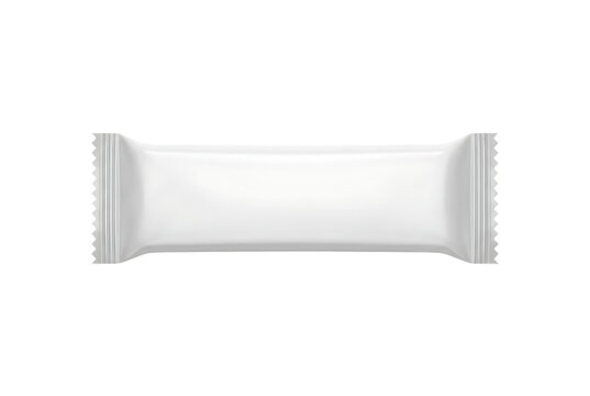 Blank white candy bar wrapper packaging mockup for food product branding and design in clean studio setting.