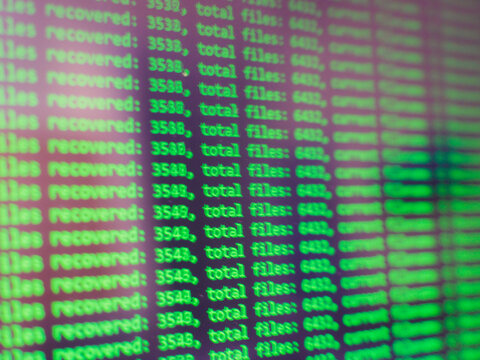 Close-up of file recovery process displayed on computer screen