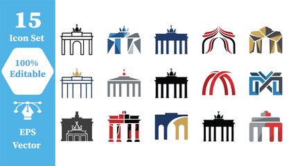 Set of brandenburg gate landmark icons in diverse styles with brandenburg © Abu Sufian