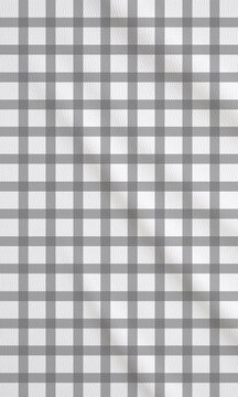 Grey and white gingham plaid fabric pattern background for neutral minimal layouts and textile digital designs.