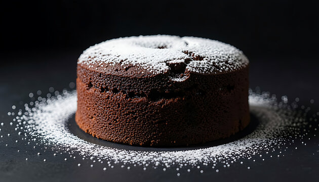 A decadent chocolate layer cake topped with fresh raspberries sits against a dark background, created with generative AI.
