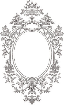 Vintage midnight black floral lace oval frame border design on transparent background