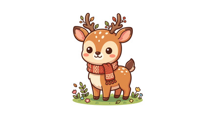 Fototapeta premium Cute Kawaii Deer with Scarf in Autumn Forest