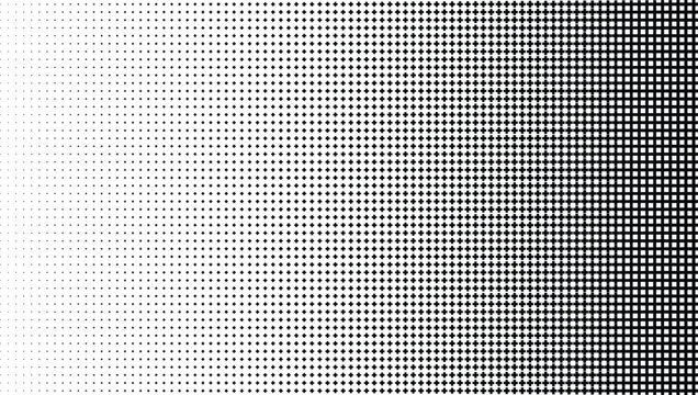 Square halftone dot pattern with gradient, black squares on a white background, abstract geometric texture for