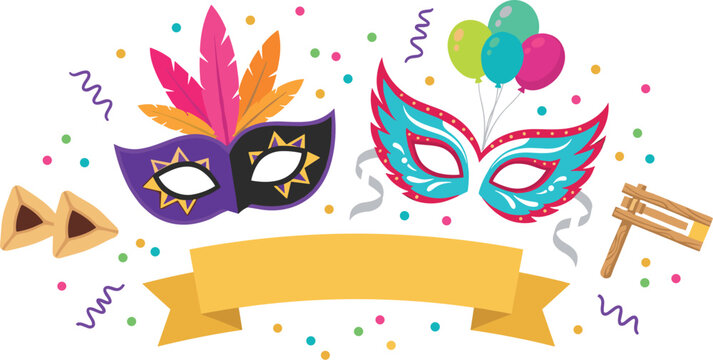 Colorful Carnival Masquerade Banner Illustration with Decorative Masks, Balloons, Confetti and Party Celebration Elements Vector Design