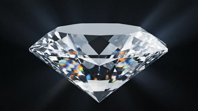 Sparkling diamond gemstone with many facets shining with brilliant light on black background