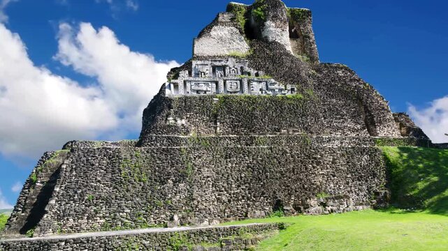 Majestic and Serene View of Ancient Xunantunich Maya Temple ruins in El Cayo, Belize. UNHCR world heritage site and its awesome and Unique architecture and archeology. Old civilization and architectur