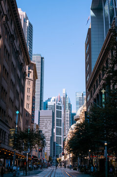 Buildings and tram lines on George Street