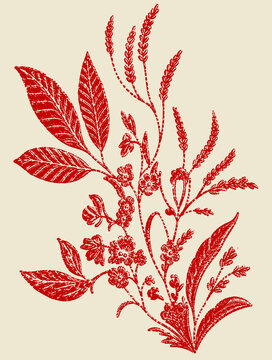 Beautiful  Red And Golden Flower Leaf Design 