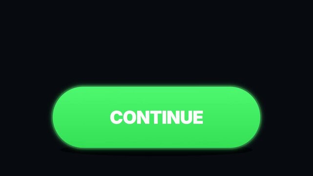Green Continue Button Glowing on Dark Background User Interface Element.