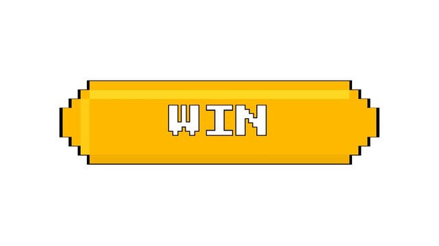 Pixelated Yellow Win Button Graphic For Games.