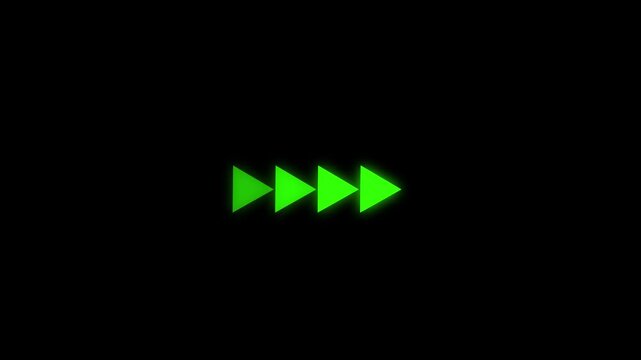 Fast forward white symbols icon symbol animation on black background. Fast forward sign moving forward. arrow animation on black background. 4k animation.