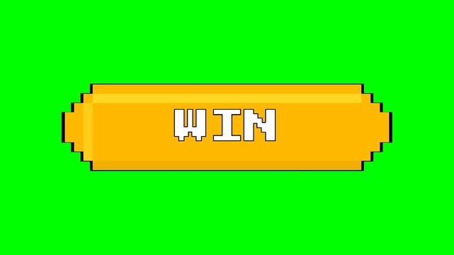 Pixelated yellow button with the word WIN on a green screen background.