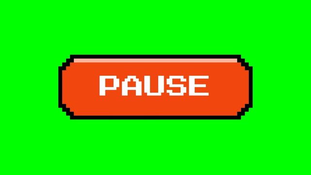 Retro pixel art pause button on a vibrant green screen background.