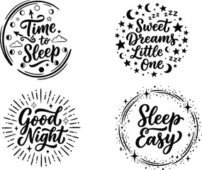 Obraz premium Set of four hand drawn bedtime typography quotes isolated on transparent background silhouette
