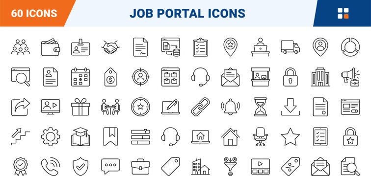 Now hiring line icon set. Vector pictograms of job, search, recruitment, and career elements, thin linear illustration.