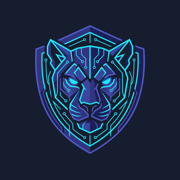 Tech panther head shield vector badge illustration Scalable Vector Template