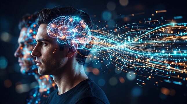 A conceptual image depicting the connection between thoughts and emotions in a modern, digital world.
