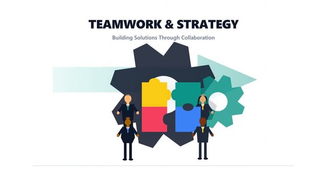 Business teamwork and strategy concept illustration with gears and puzzle pieces