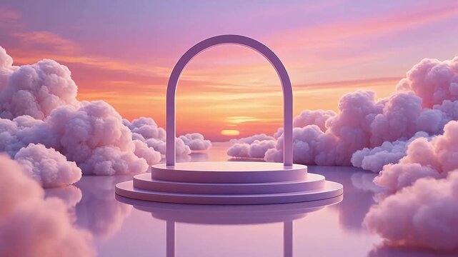 Dreamy purple stage floating above clouds