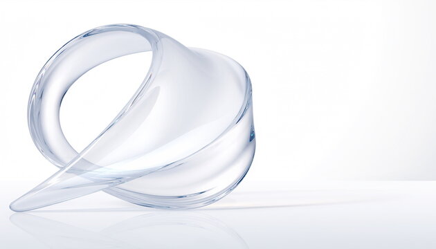 Abstract clear glass mobius loop ribbon sculpture on white background ホワイト背景に浮かぶ美しい曲線の透明なガラスオブジェ背景イラスト素材