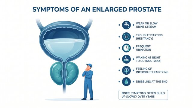 Symptoms of an enlarged prostate infographic