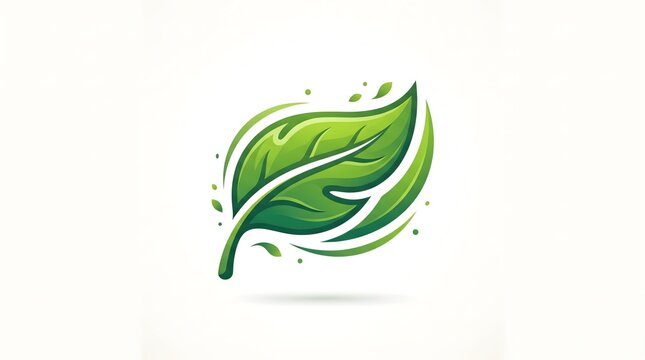 Stylized green leaf logo icon representing nature, organic products, ecology, and environmental sustainability isolated on a white background.