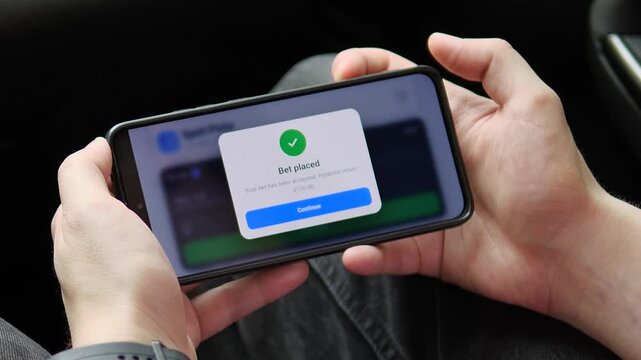 Bettor receives an accepted wager message with a potential return displayed, capturing the psychology of risk, reward and instant feedback in digital sports betting.