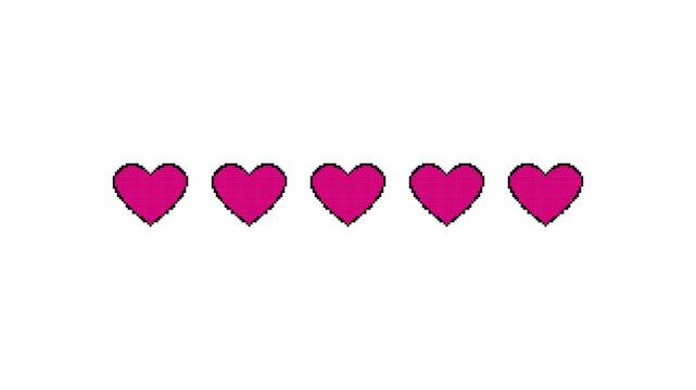 Pixel Art Hearts Pulsing on White Background