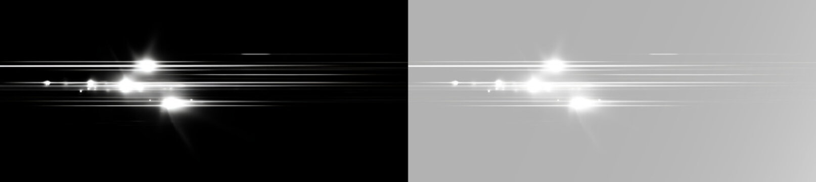 White glowing speed lines with bright horizontal light streaks, fast motion trails, luminous energy beams and dynamic movement effect