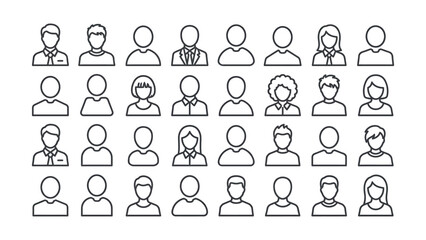Fototapeta premium Diverse group of simple outline people avatars depicting various men and women user profiles for digital interfaces