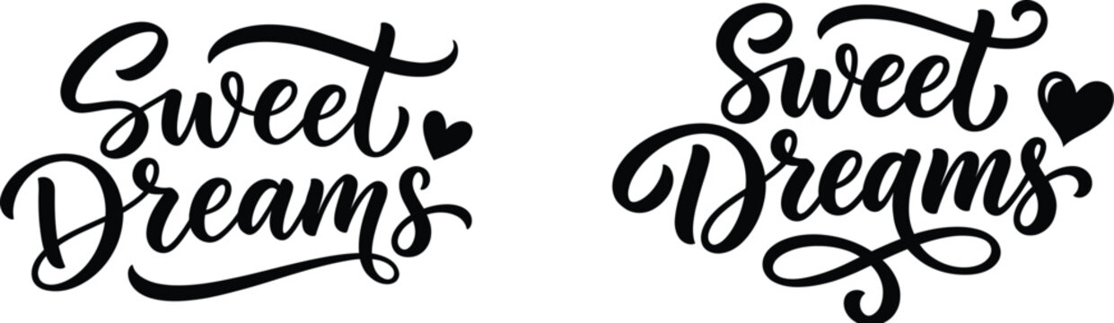 Two sweet dreams hand lettering text designs isolated on transparent background silhouette