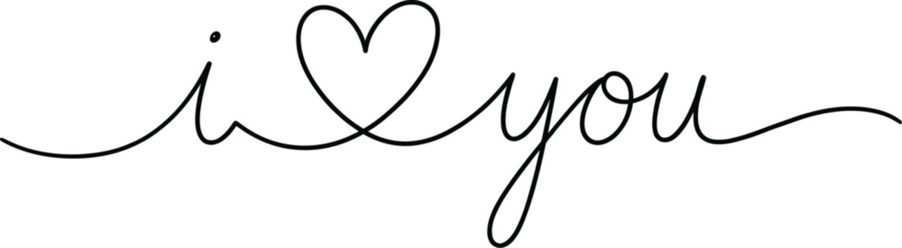 Handwritten script text i love you with a heart shape isolated on transparent background silhouette