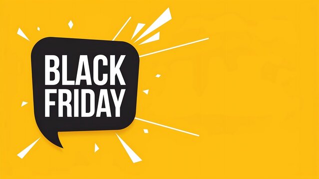 Creative promotional design for Black Friday sale featuring bold typography and dynamic bursts on a yellow background for attention grabbing marketing purposes