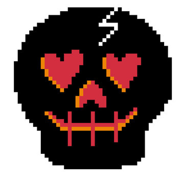 Black skull heart eyes halloween love pixel art death