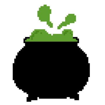 Halloween cauldron witch pot green brew potion pixel art