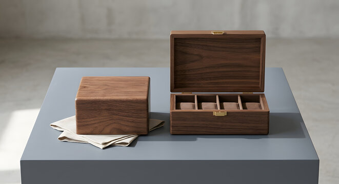 Sleek Walnut Wooden Watch Display Box and Jewelry Storage Organizer
