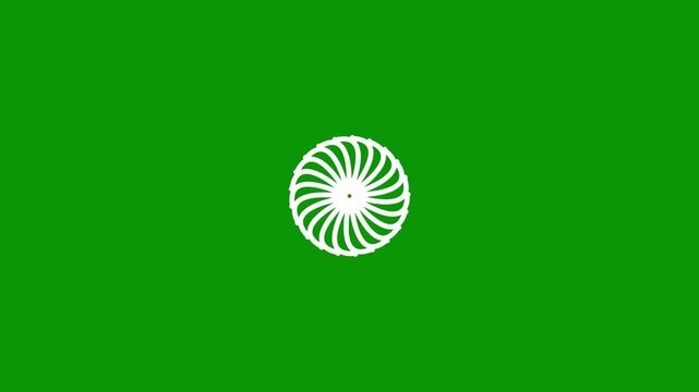 Green and black striped background with abstract sun and planet elements moving in video
