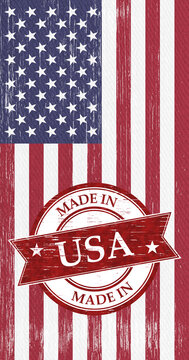 Distressed Made in USA stamp on American flag