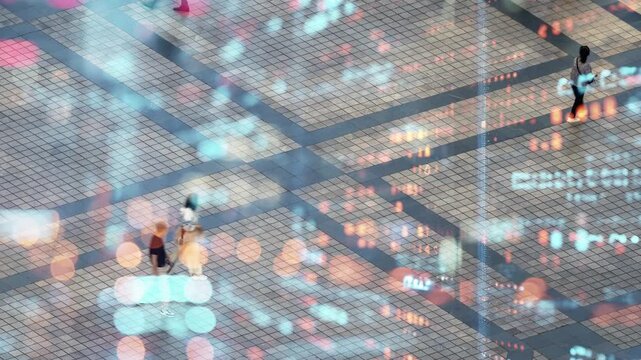people walking in the pedestrian streets in chongqing with code and data