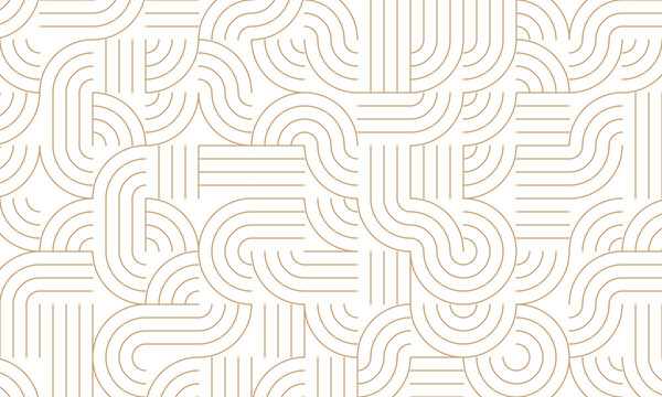 Gold geometric line pattern. Seamless maze background. Minimalist architectural theme. Art deco linear style. Vector illustration