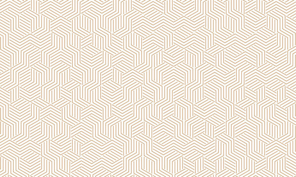 Seamless isometric line pattern. Interlocking gold geometric shape background. Minimalist elegant mood. Modern decorative art style. Vector graphic