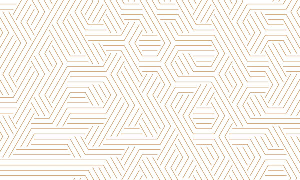 Seamless geometric line pattern. Gold linear hexagon background. Abstract minimalist texture. Modern luxury decorative wallpaper. Vector illustration