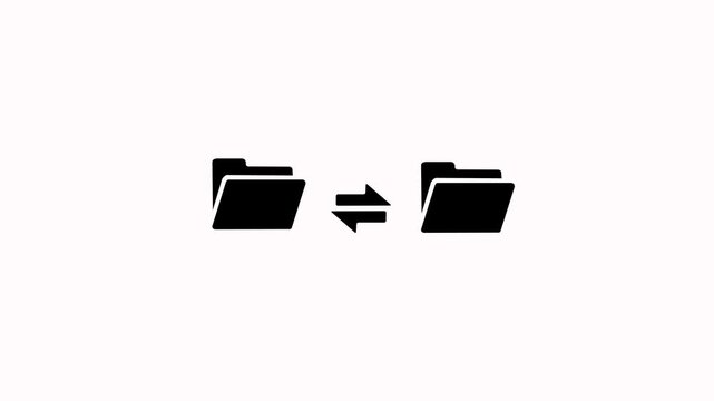 Animated data exchange themes on a white background. Two folders exchanging information showing file synchronization digital data transfer concept. Data transfer and file management in flat design