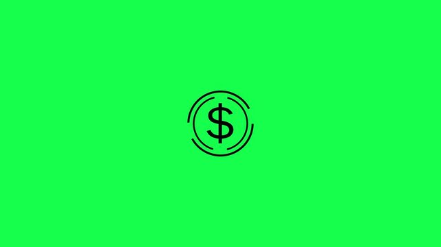 Dollar and round circle animation on green background. Money convert icon. Return of investment icon. Money dollar growth profit financial performance business concept with alpha channel