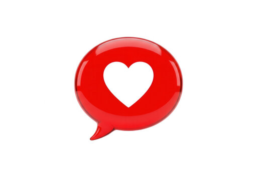 Red Speech Bubble with White Heart isolated on transparent background